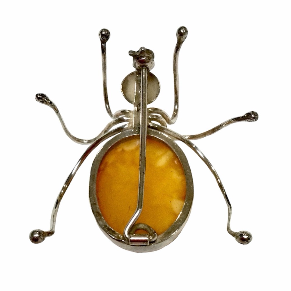 Vintage Insect Spider Brooch Pin Butterscotch Amber Sterling Silver Pristine! - Picture 4 of 7